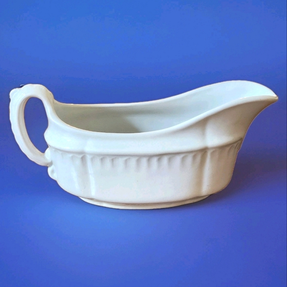Vintage J&G Meakin Ironstone Gravy Boat Ribbed Panel White Circa 1945-1960